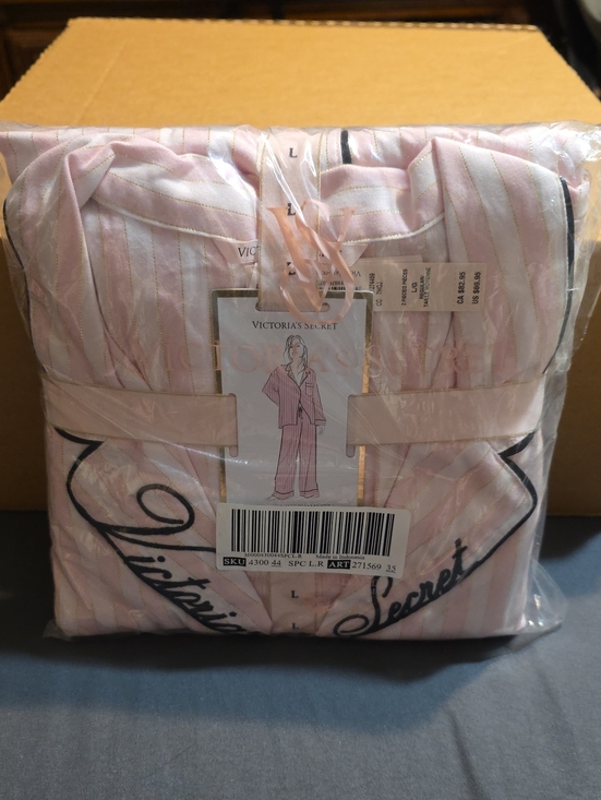 Victoria's Secret Other - Victoria's Secret Pink and White Satin Stripe Flannel Pajama Set